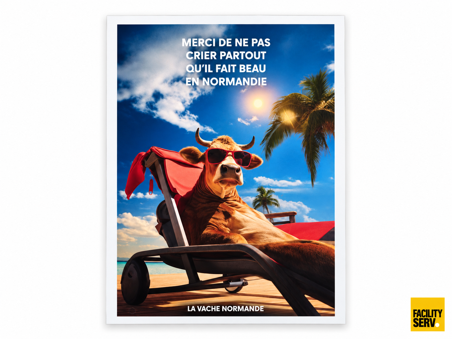 Affiche A4 — Humour normand « Merci de ne pas crier partout qu’il fait beau en Normandie »