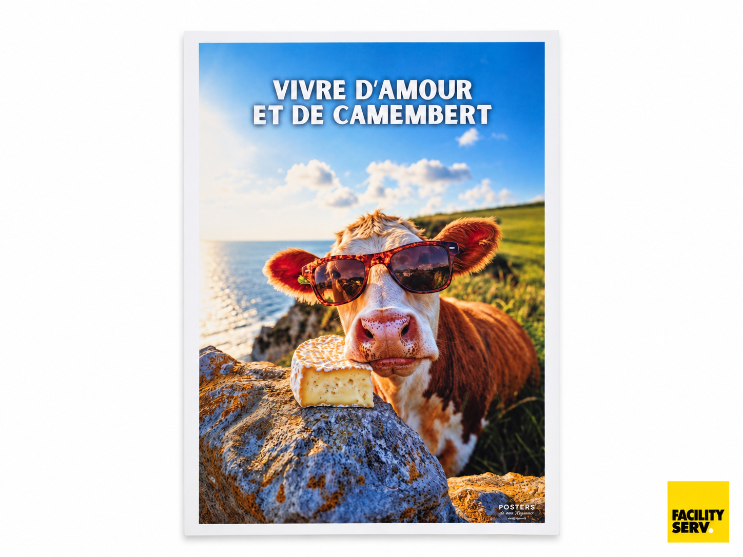 Affiche A4 — Humour normand « Vivre d’amour et de camembert »