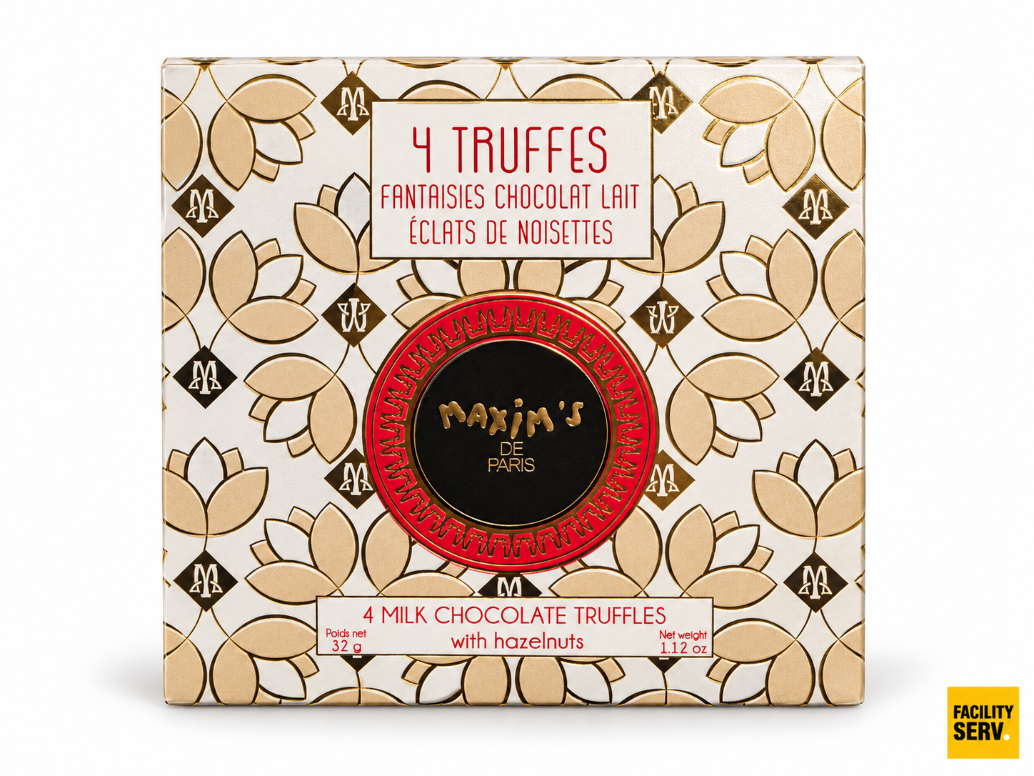 Ballotin 4 truffes fantaisies chocolat lait et éclats de noisettes – Maxim’s de Paris – 32 g