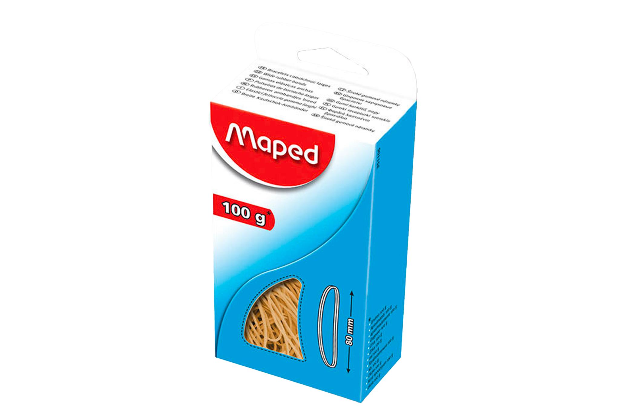🟡 Boîte d’élastiques en caoutchouc 80 mm – Blond – 100 g – Maped