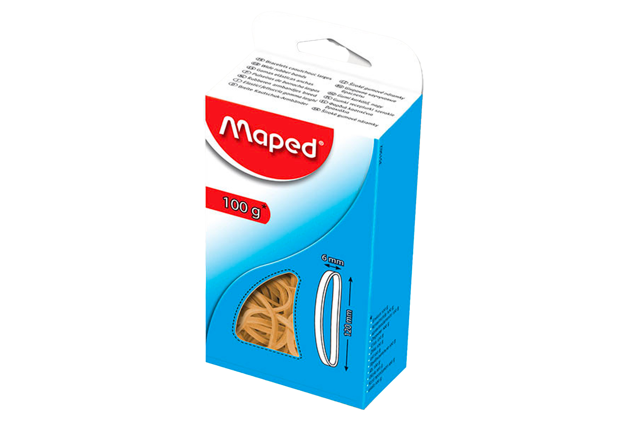 🟡 Boîte d’élastiques en caoutchouc larges 120 × 6 mm – Blond – 100 g – Maped