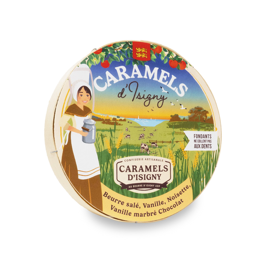 Boite ronde Assortiment de Caramels Fondants – 75 g