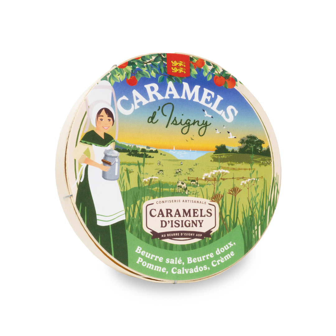 Boîte ronde Assortiment Normandie de Caramels d’Isigny 75g