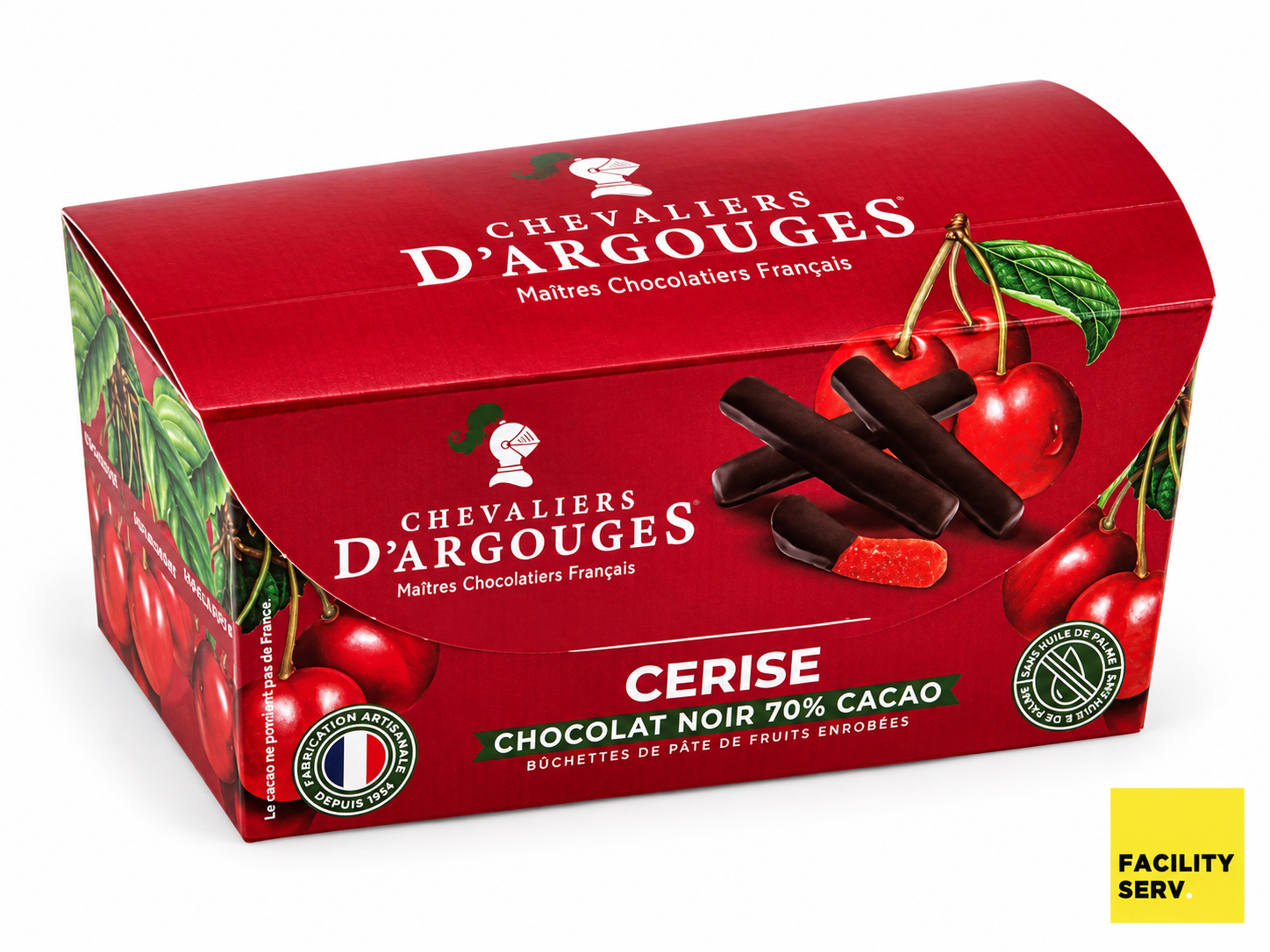 Bûchettes de pâte de fruits à la cerise enrobées de chocolat noir 70 % — Chevaliers d’Argouges — 150 g