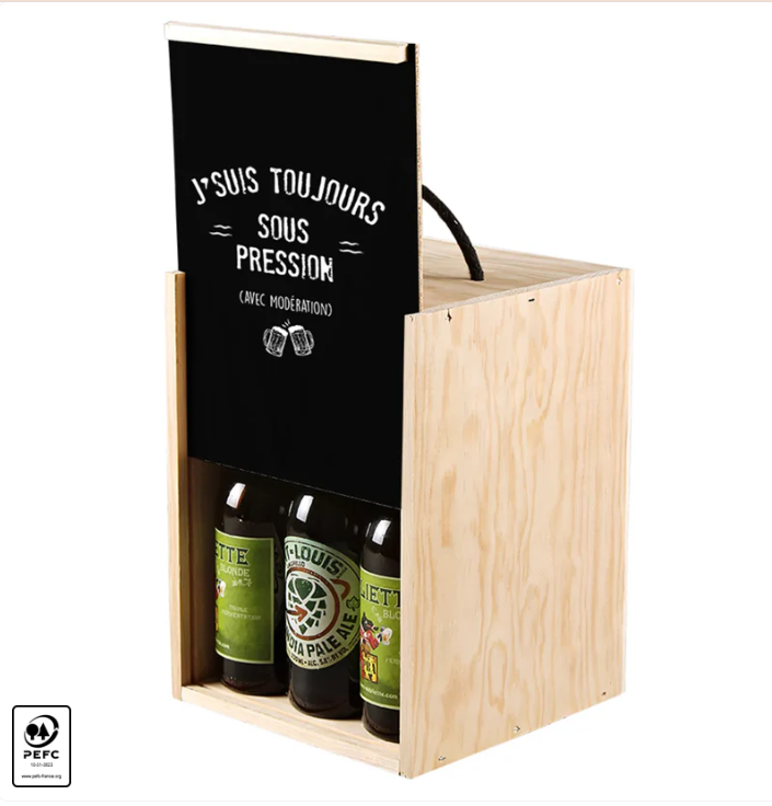 🍺 Coffret en Bois « J'suis toujours sous… » – 9 Bières 33 cl