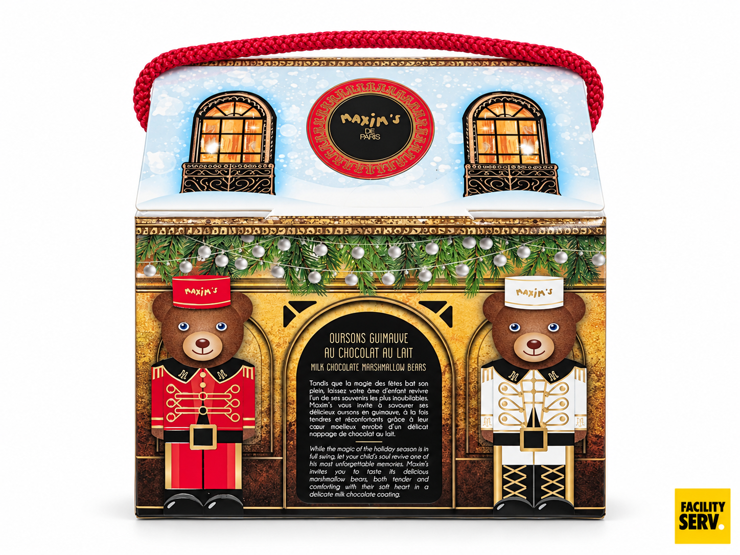 Coffret maison de Noël – 10 oursons guimauve au chocolat au lait – Maxim’s de Paris – 85 g