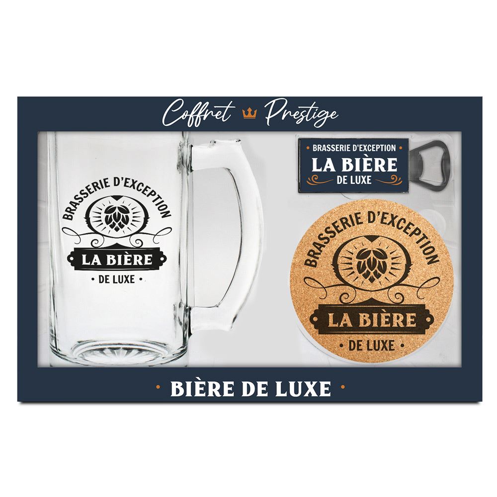 Coffret Prestige « Bière de Luxe » – Chope, Dessous de Verre et Décapsuleur