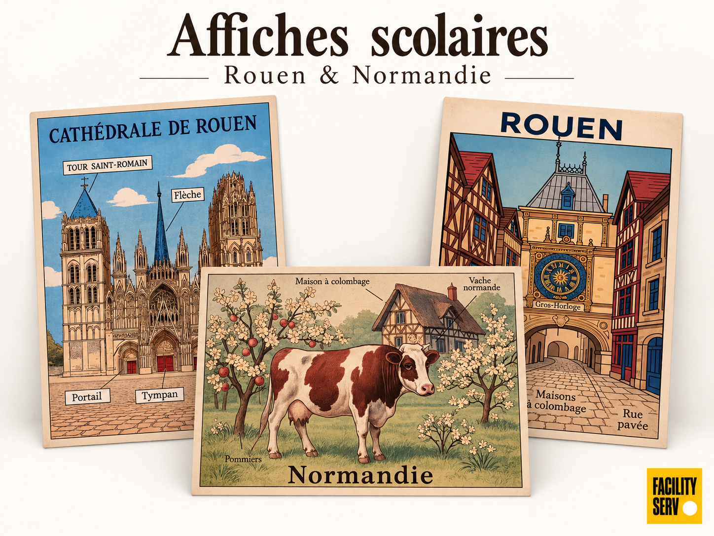 Collection de cartes postales « La Normandie » — Collection Affiches scolaires — 3 modèles