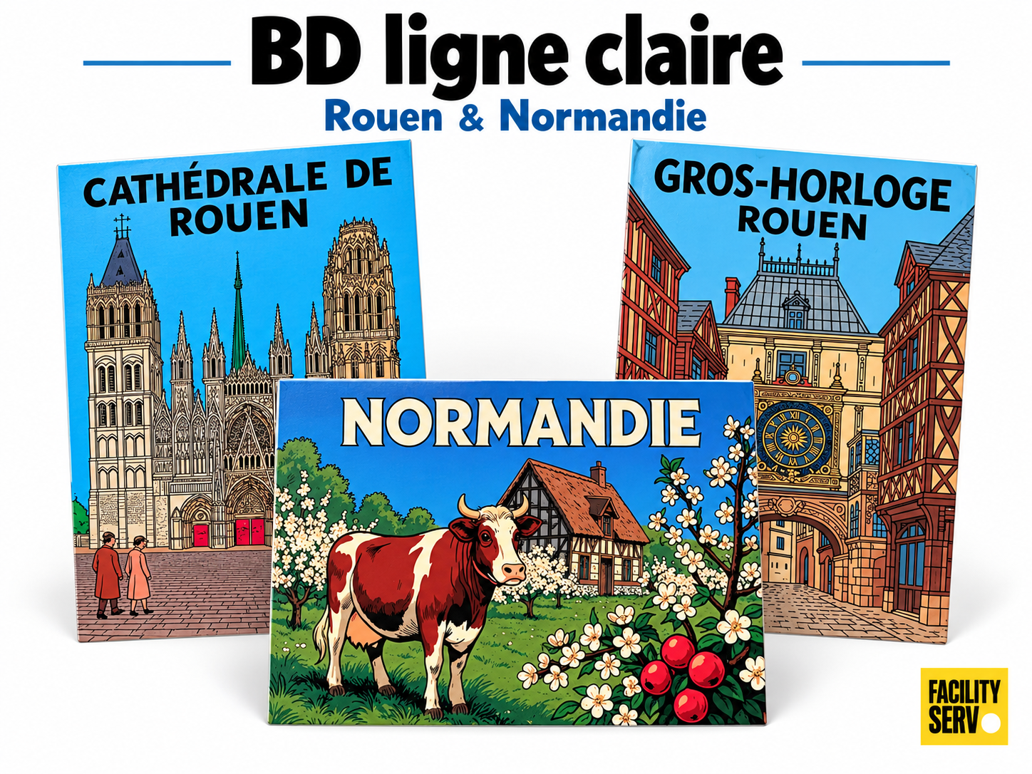 Collection de cartes postales « La Normandie » — Collection BD ligne claire — 3 modèles