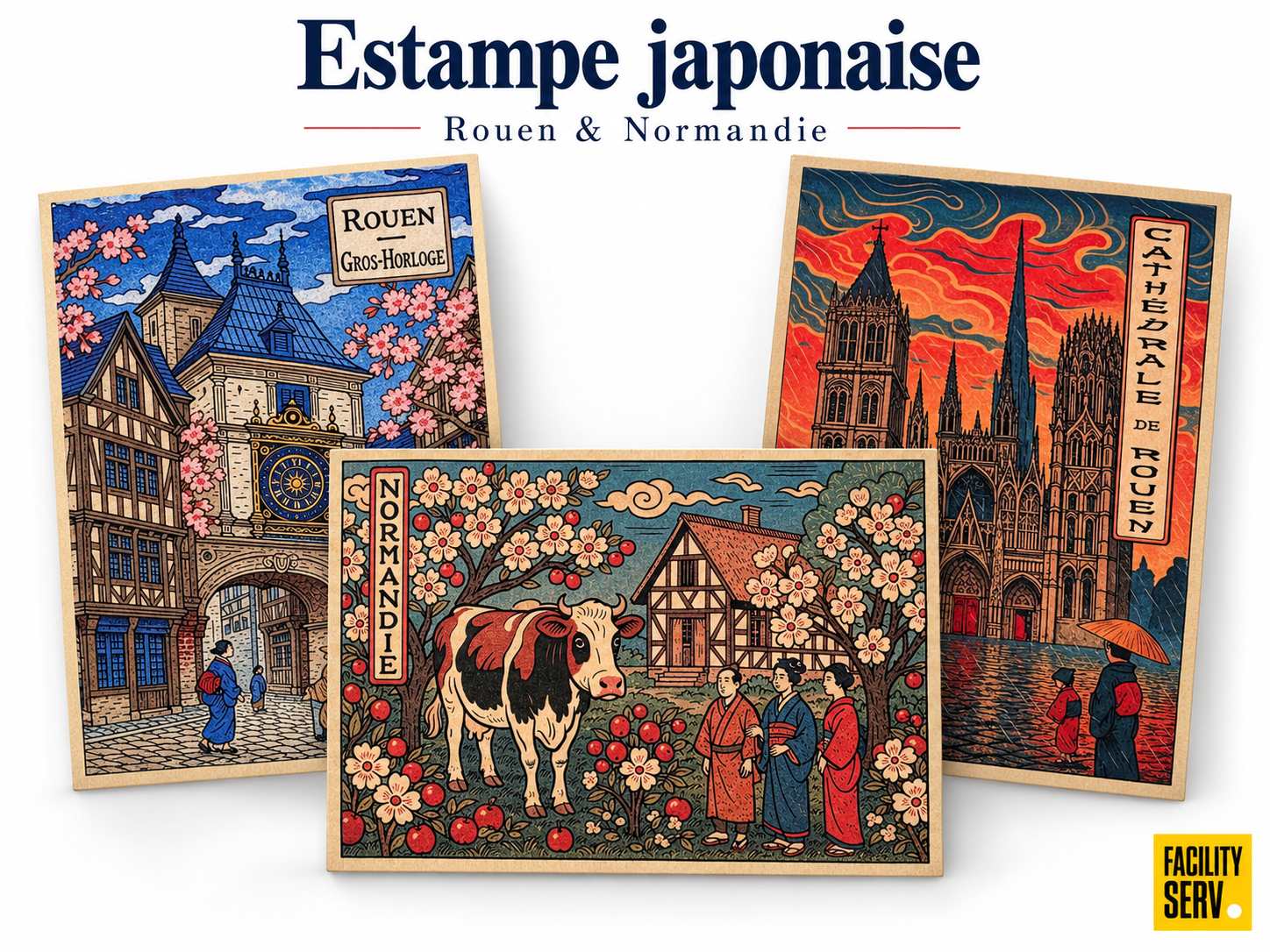 Collection de cartes postales « La Normandie » — Collection Estampe japonaise — 3 modèles