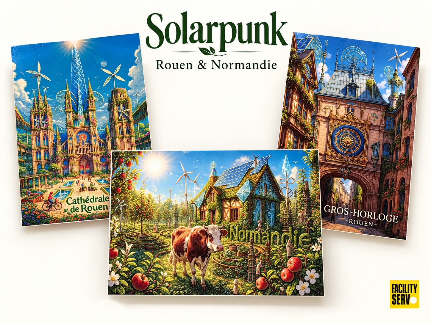 Collection de cartes postales « La Normandie » — Collection Solarpunk — 3 modèles