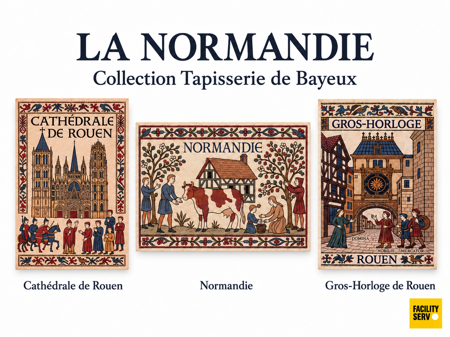 Collection de cartes postales « La Normandie » — Inspiration Tapisserie de Bayeux — 3 modèles