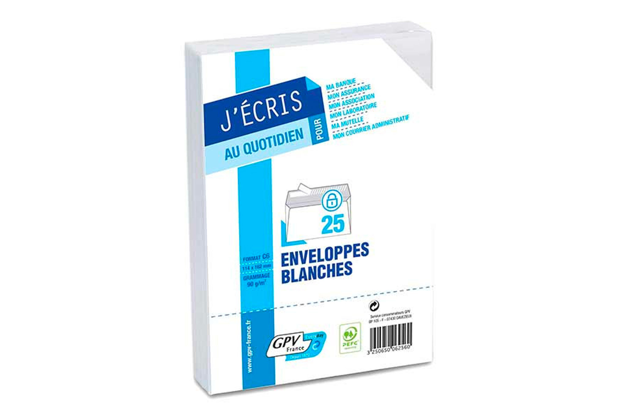 ✉️ Enveloppes GPV C6 Vélin Blanc – 114 × 162 mm – 90 g/m² – 25 enveloppes