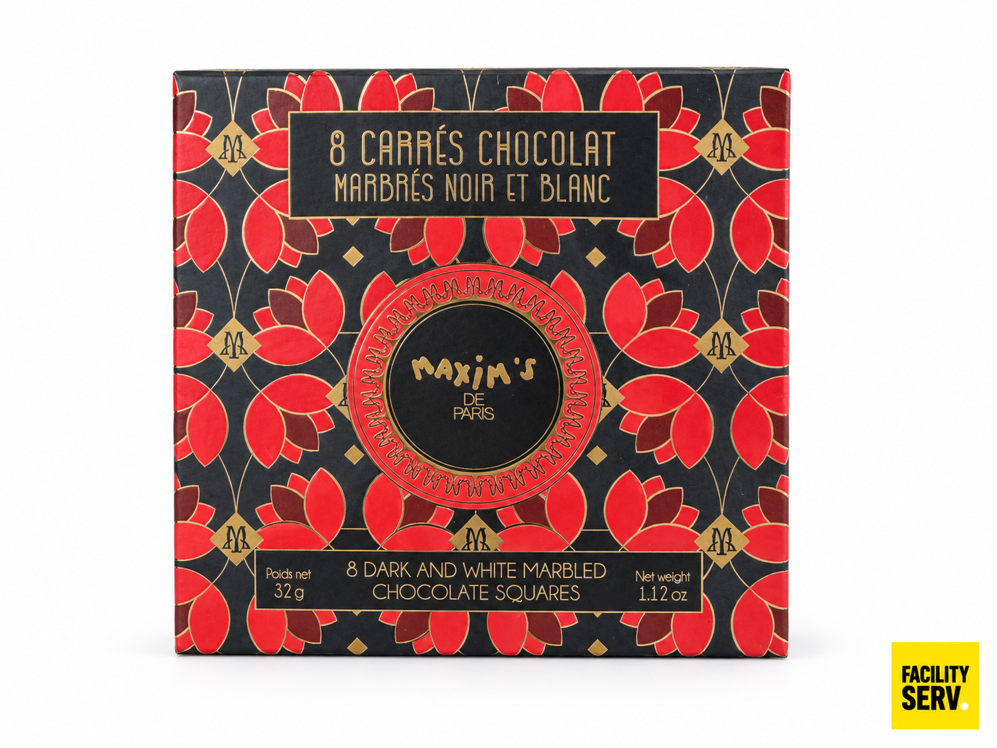 Etui 8 carrés de chocolat marbrés noir et blanc – Maxim’s de Paris – 32 g