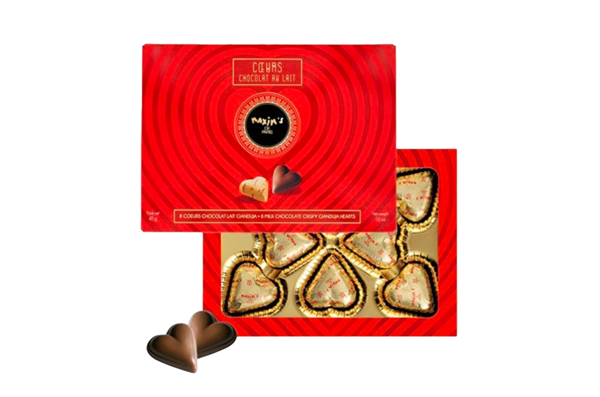 Étui 8 coeurs chocolat au lait praliné 45g