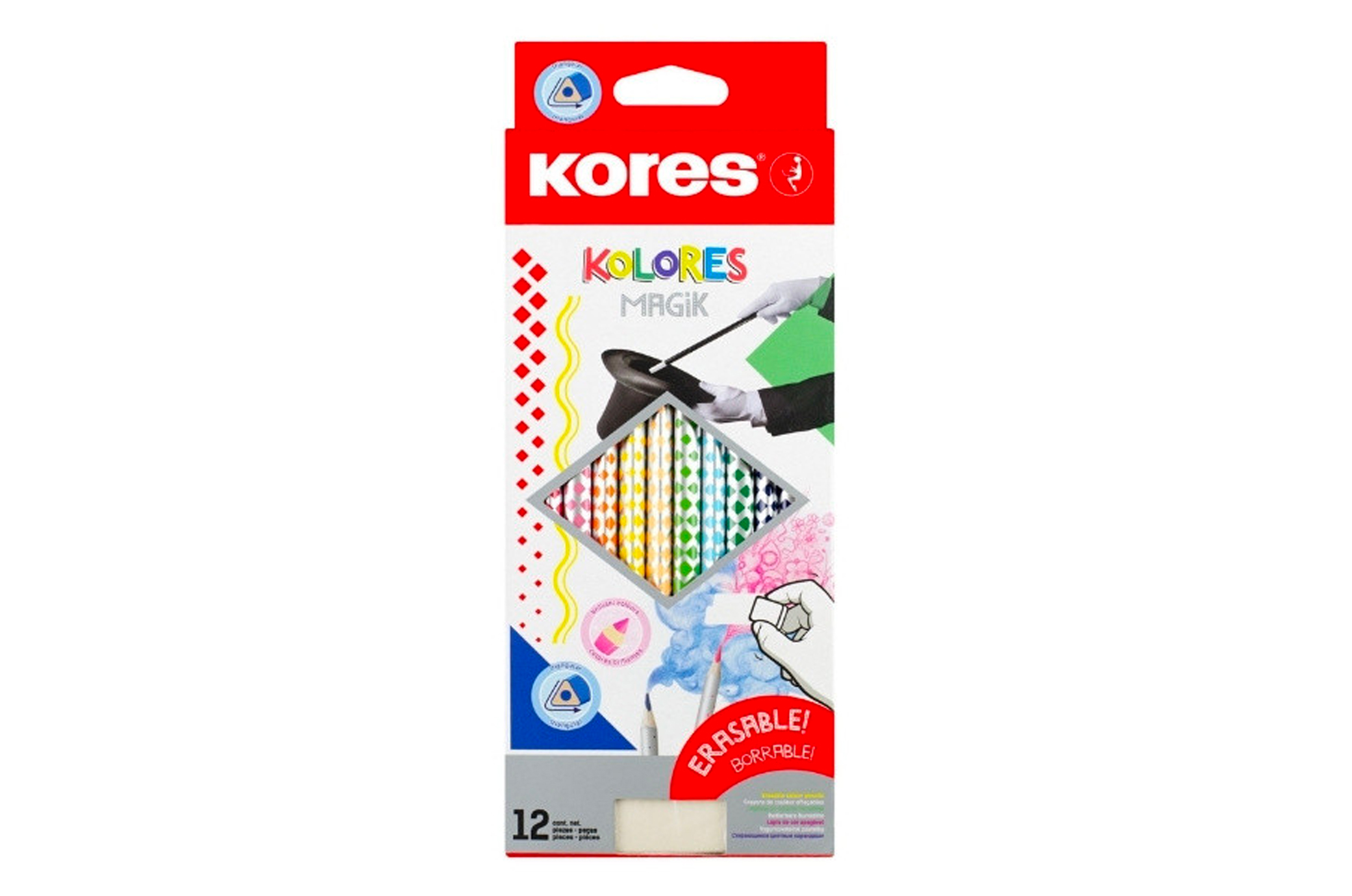 ✏️ Étui de 12 crayons de couleur effaçables Kolores Magik + gomme – Kores