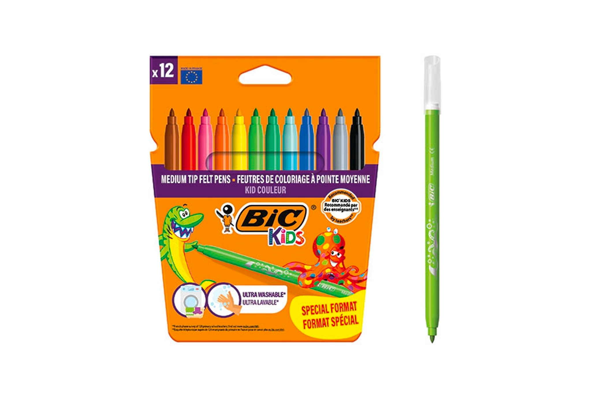 🖍️ Étui de 12 feutres de coloriage à pointe moyenne – BIC Kids Kid Couleur