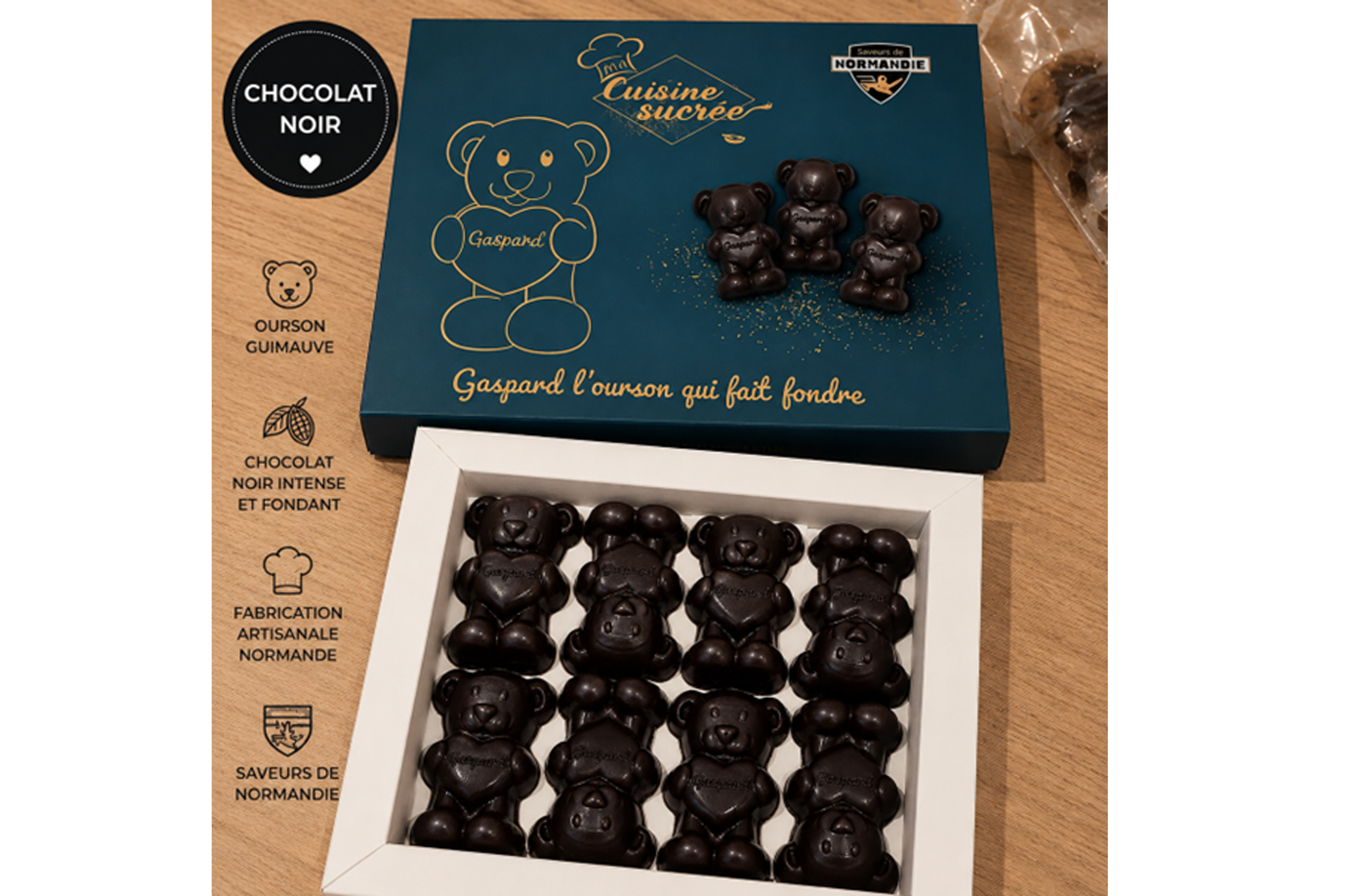 Gaspard l’ourson – Coffret de 8 oursons chocolat et guimauve noir  - CUISINE SUCREE