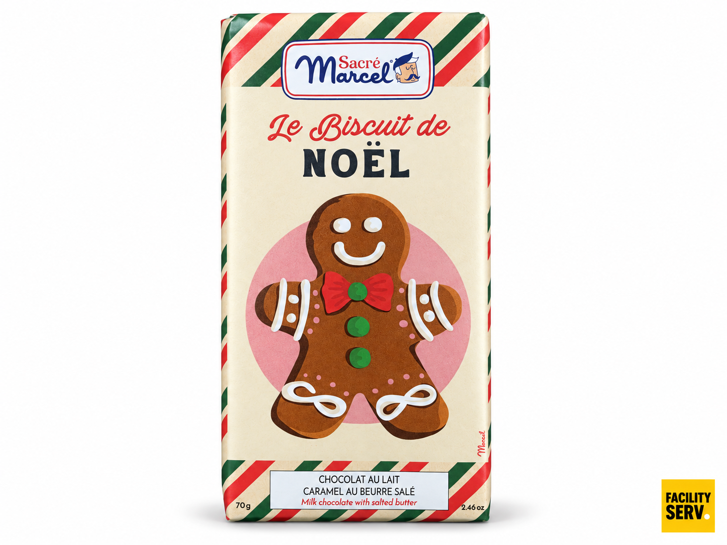 Le Biscuit de Noël – Tablette de chocolat au lait et caramel au beurre salé – Sacré Marcel – 70 g