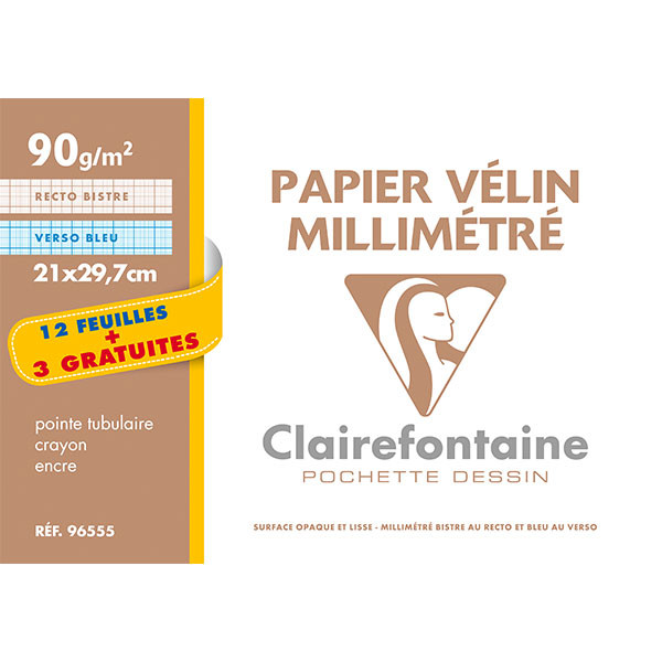 📐 Lot de 10 pochettes de papier vélin millimétré – 12 + 3 feuilles gratuites – A4 21 × 29,7 cm – Clairefontaine