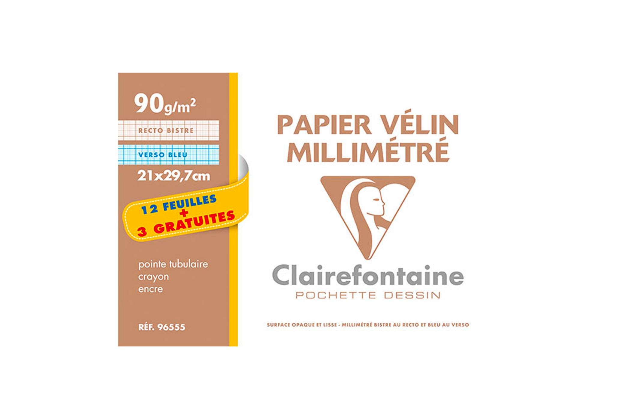 📐 Lot de 10 pochettes de papier vélin millimétré – 12 + 3 feuilles gratuites – A4 21 × 29,7 cm – Clairefontaine