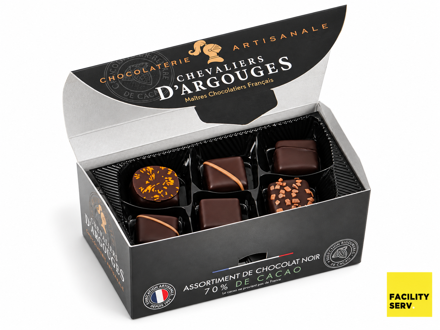 Ballotin Assortiment de chocolats noirs 70 % de cacao — Chevaliers d’Argouges — 185 g