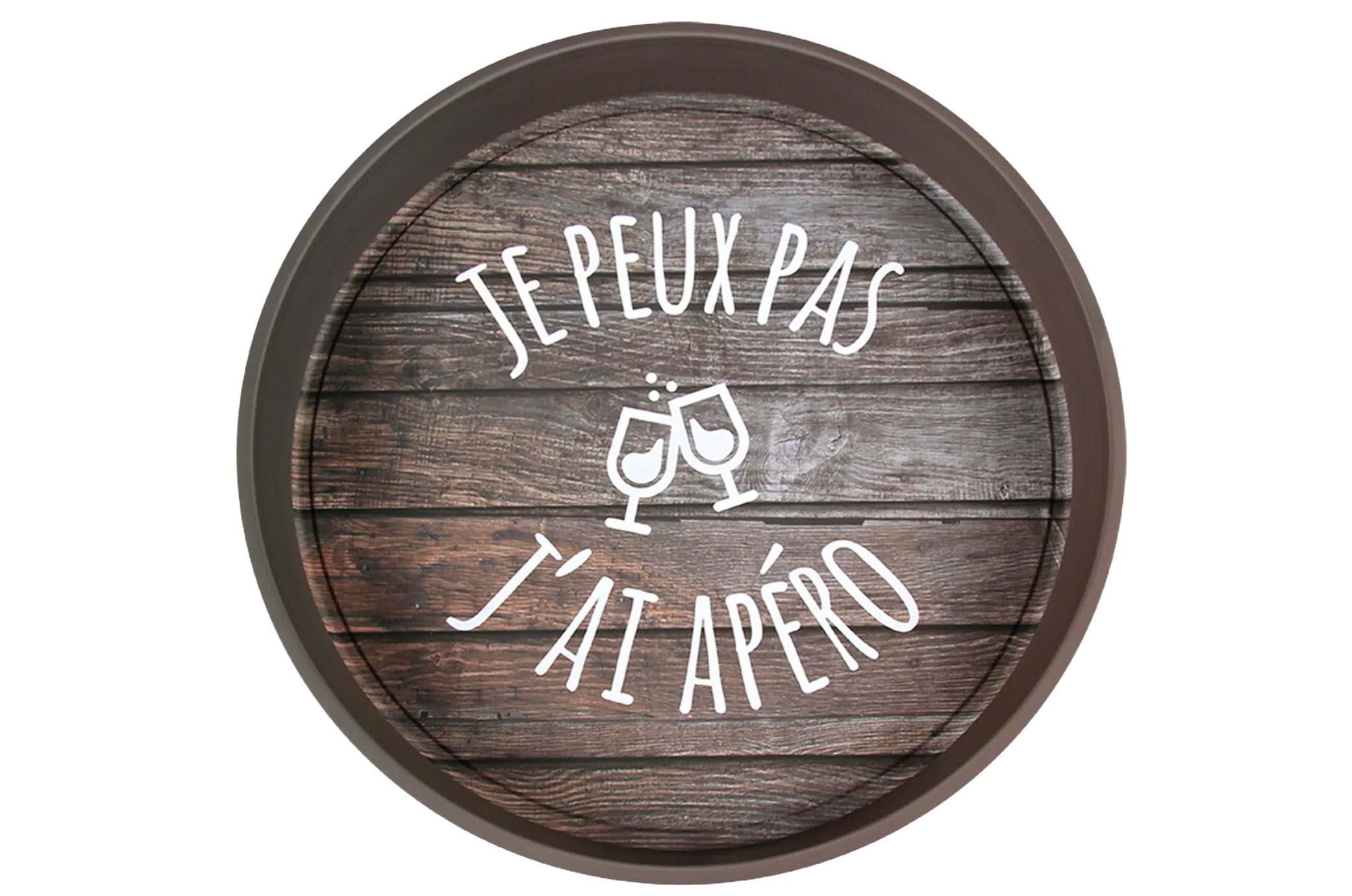 Plateau Viggo métal rond - J'peux pas j'ai apéro (gris)