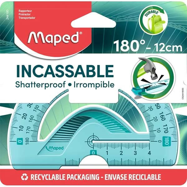 📐 Rapporteur incassable 180° – Base 12 cm – Maped