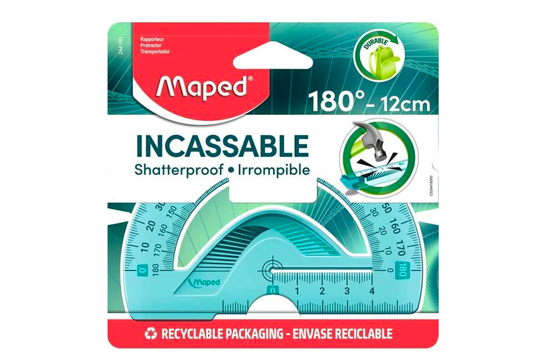 📐 Rapporteur incassable 180° – Base 12 cm – Maped