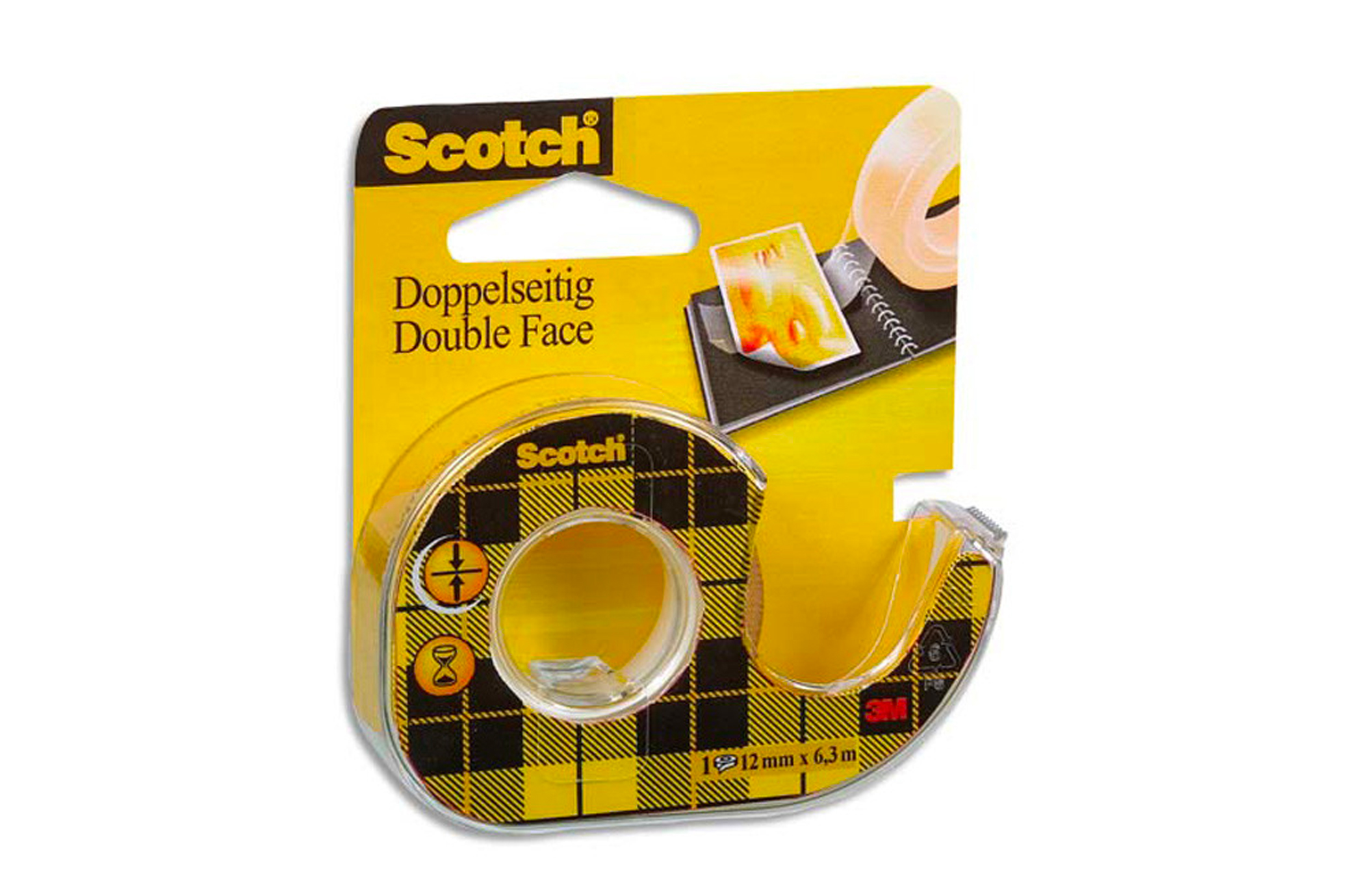 🟡 Ruban Adhésif Double Face Scotch – 12 mm × 6,3 m – Avec Dévidoir