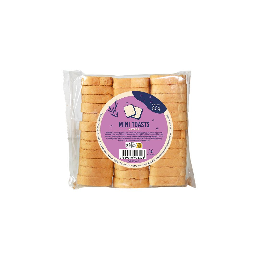 Sachet 36 mini toasts grillés au froment – 80g