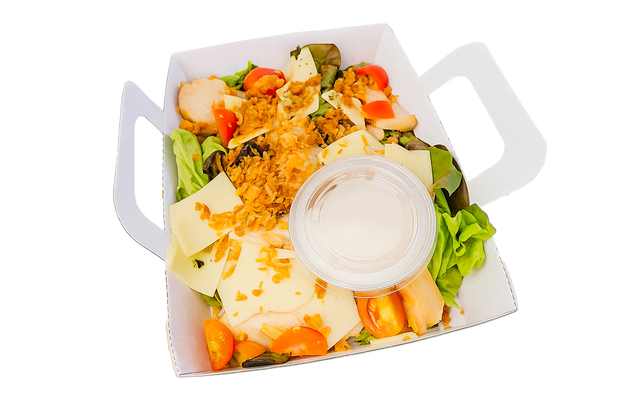 SALADE GREGOIRE - Salade Poulet emmental tomate cerise oignons frits