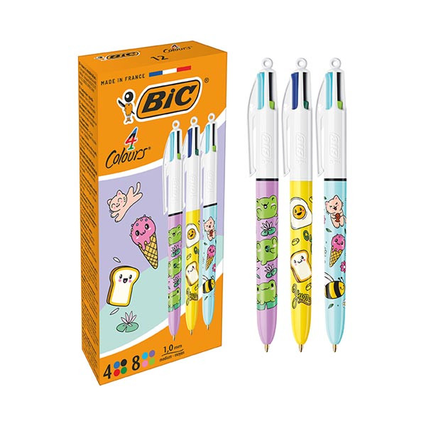 🖊️ Stylo-bille 4 Couleurs Kawaii – Décors assortis – BIC