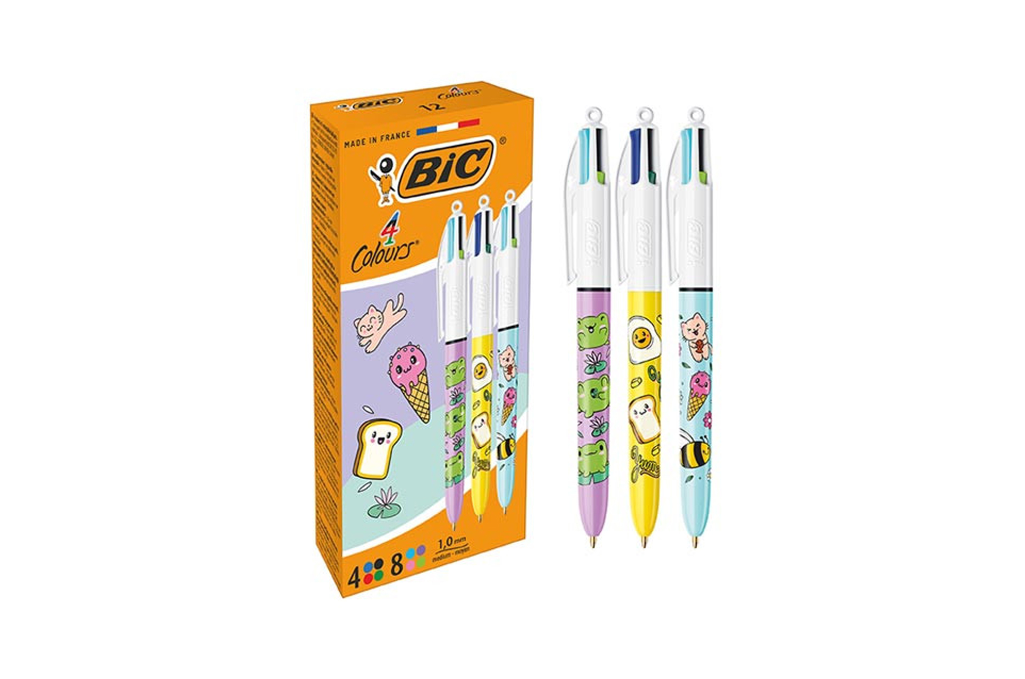 🖊️ Stylo-bille 4 Couleurs Kawaii – Décors assortis – BIC