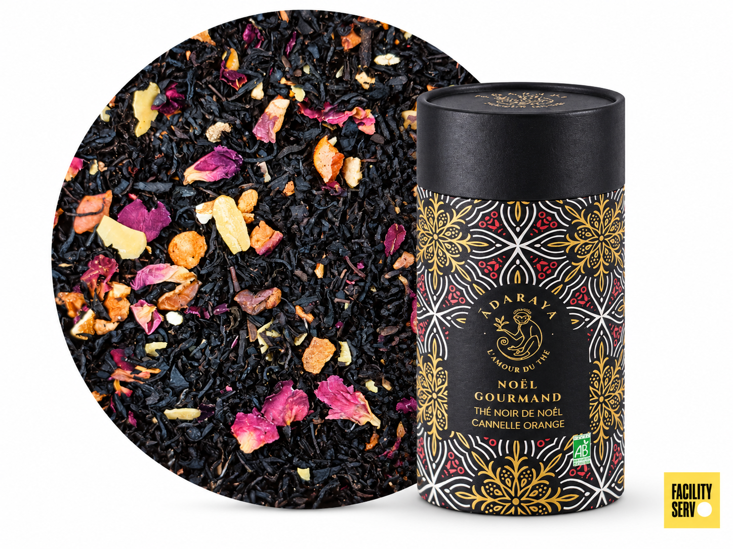 Thé noir Noël Gourmand bio — Boîte premium 100 g — Adaraya