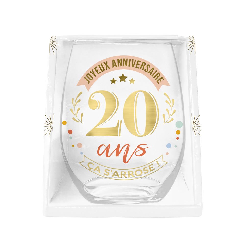 Verre « Joyeux Anniversaire – 20 ans – Ça s’arrose ! »
