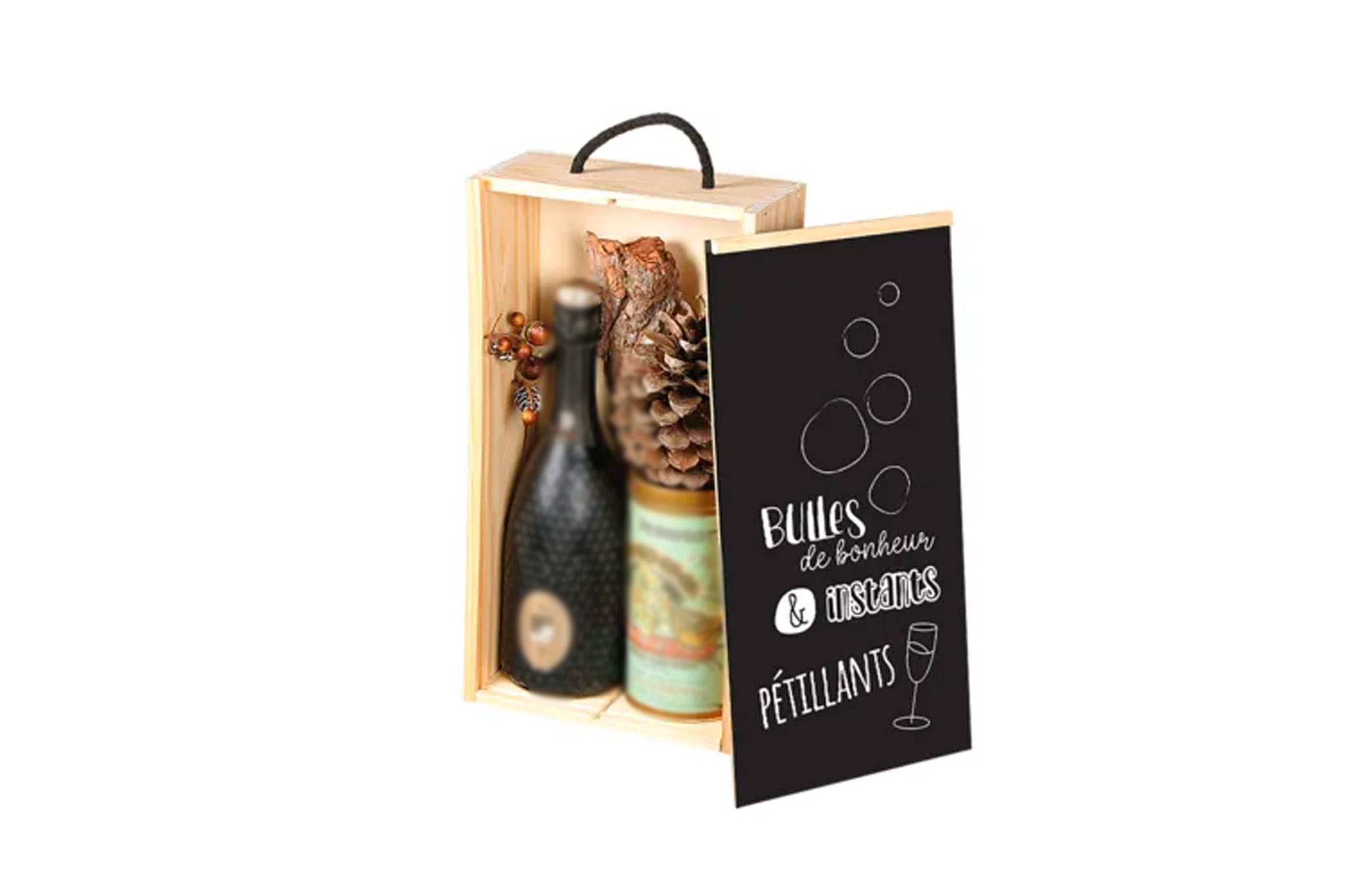 Coffret Lalo en bois de pin 2 bouteilles - Bulles de Bonheur