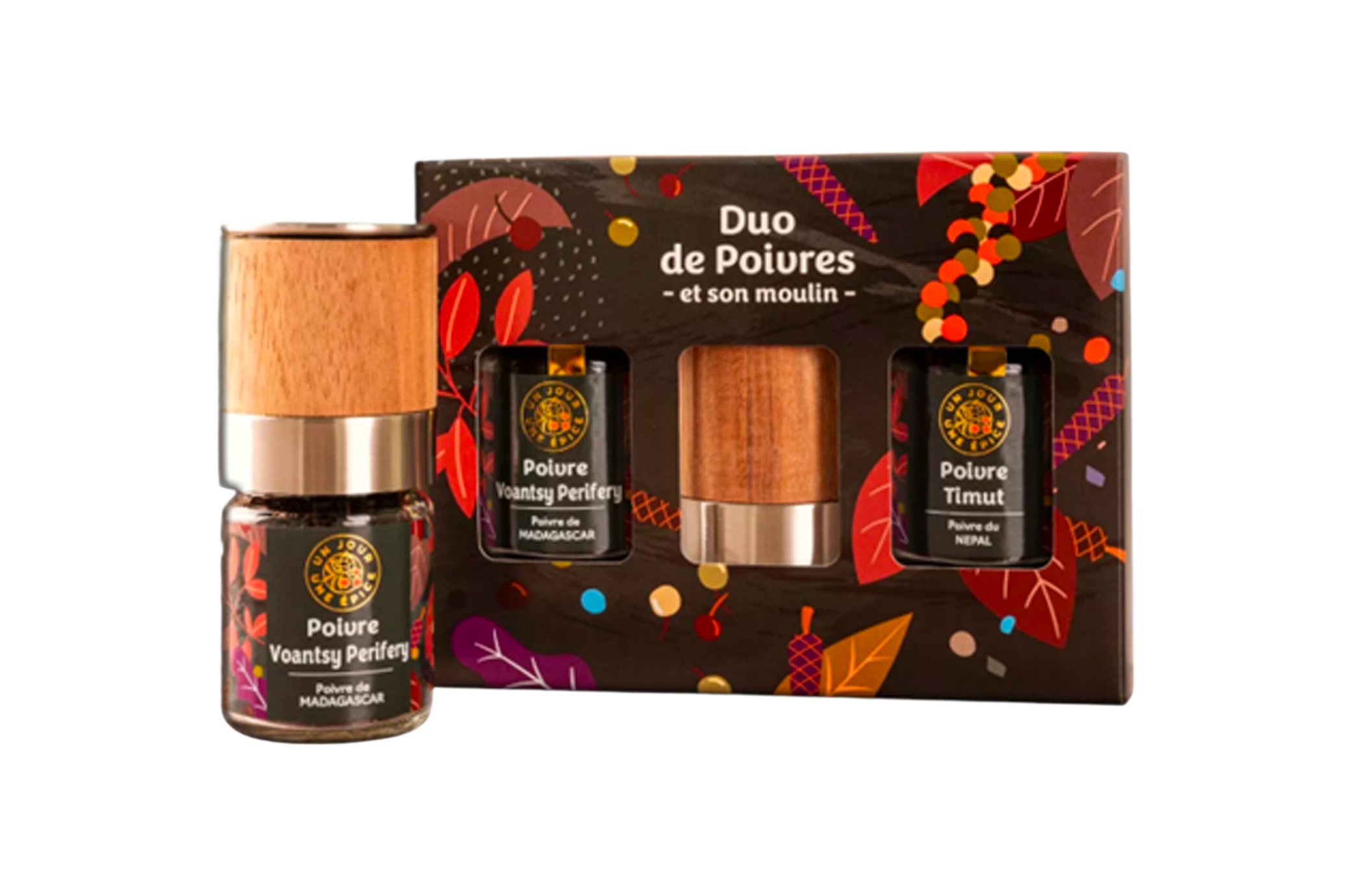 Duo de poivres avec tête de moulin